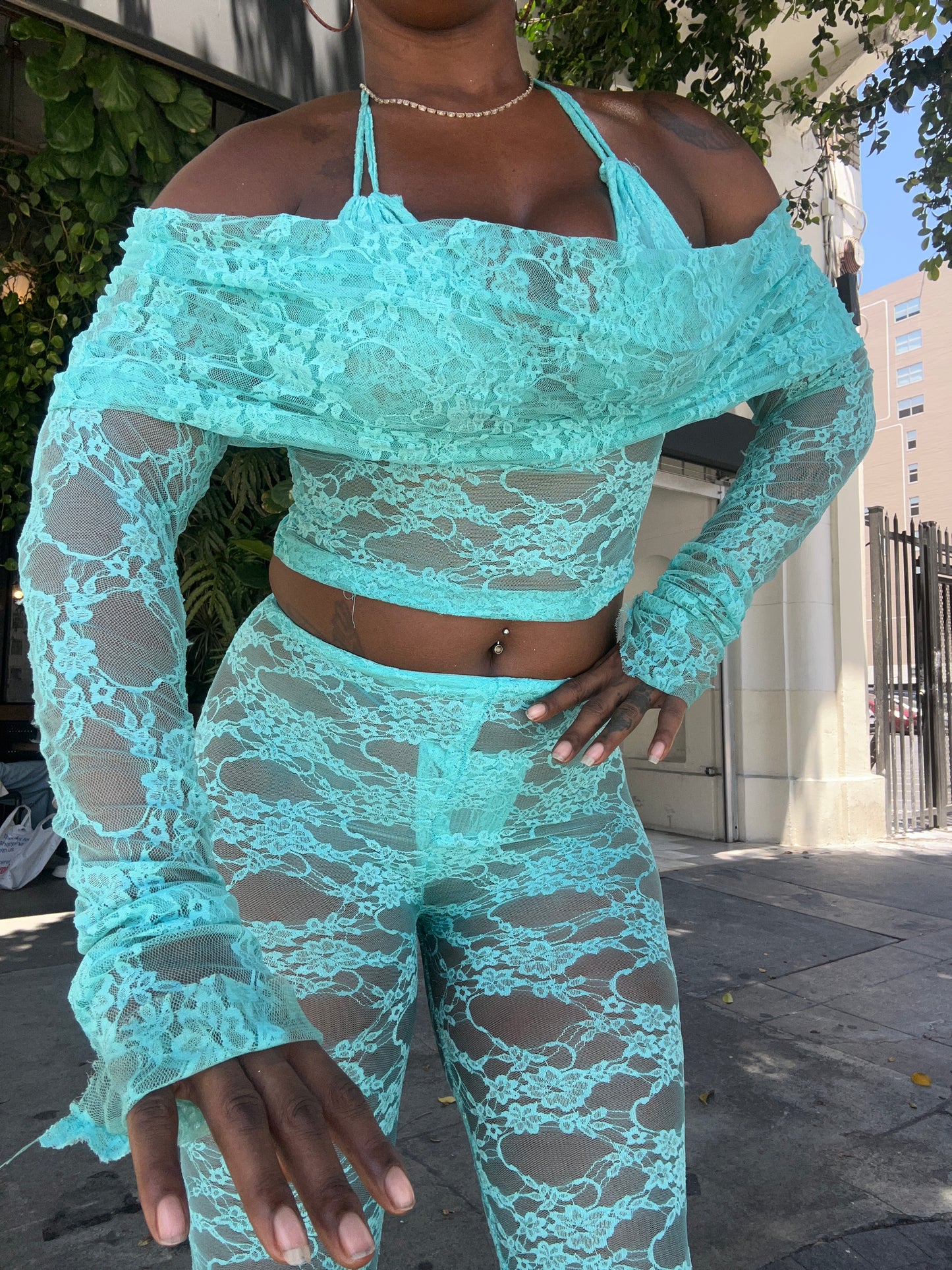 Hanna Pants Set - Tiffany Blue Lace