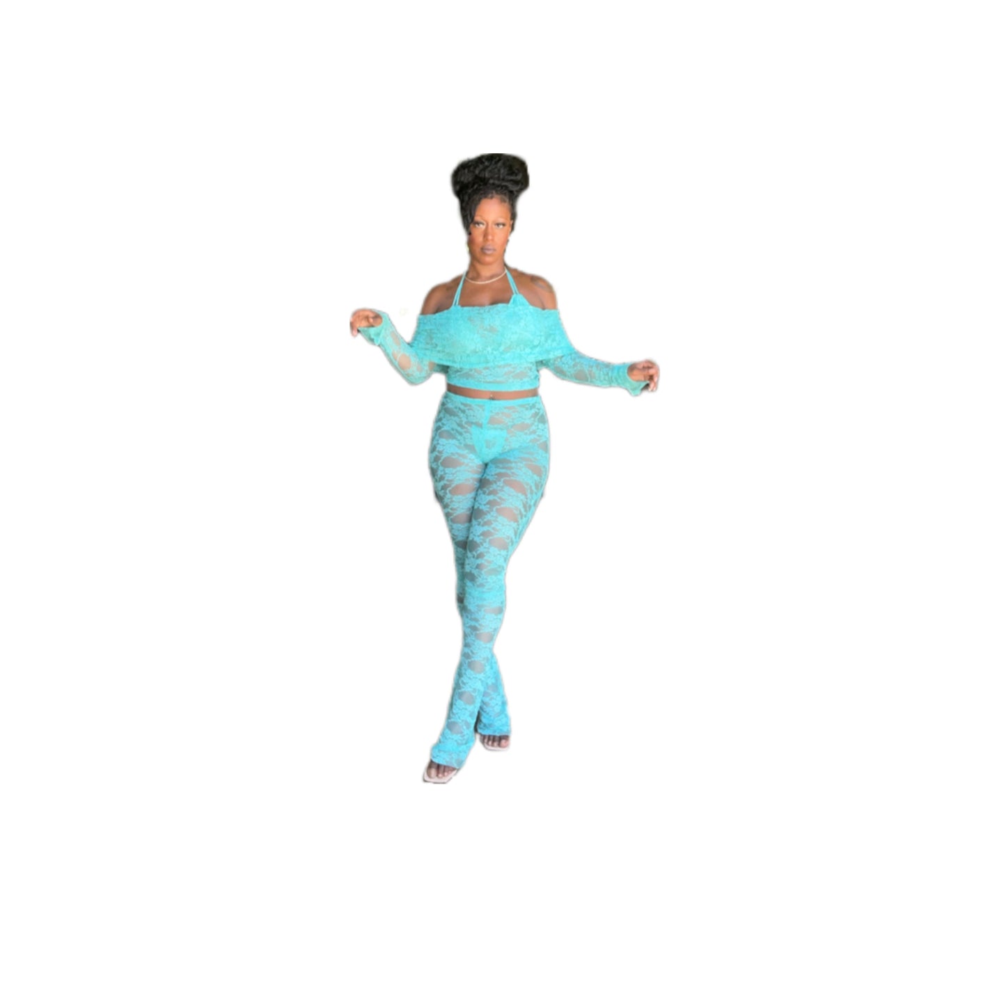 Hanna Pants Set - Tiffany Blue Lace