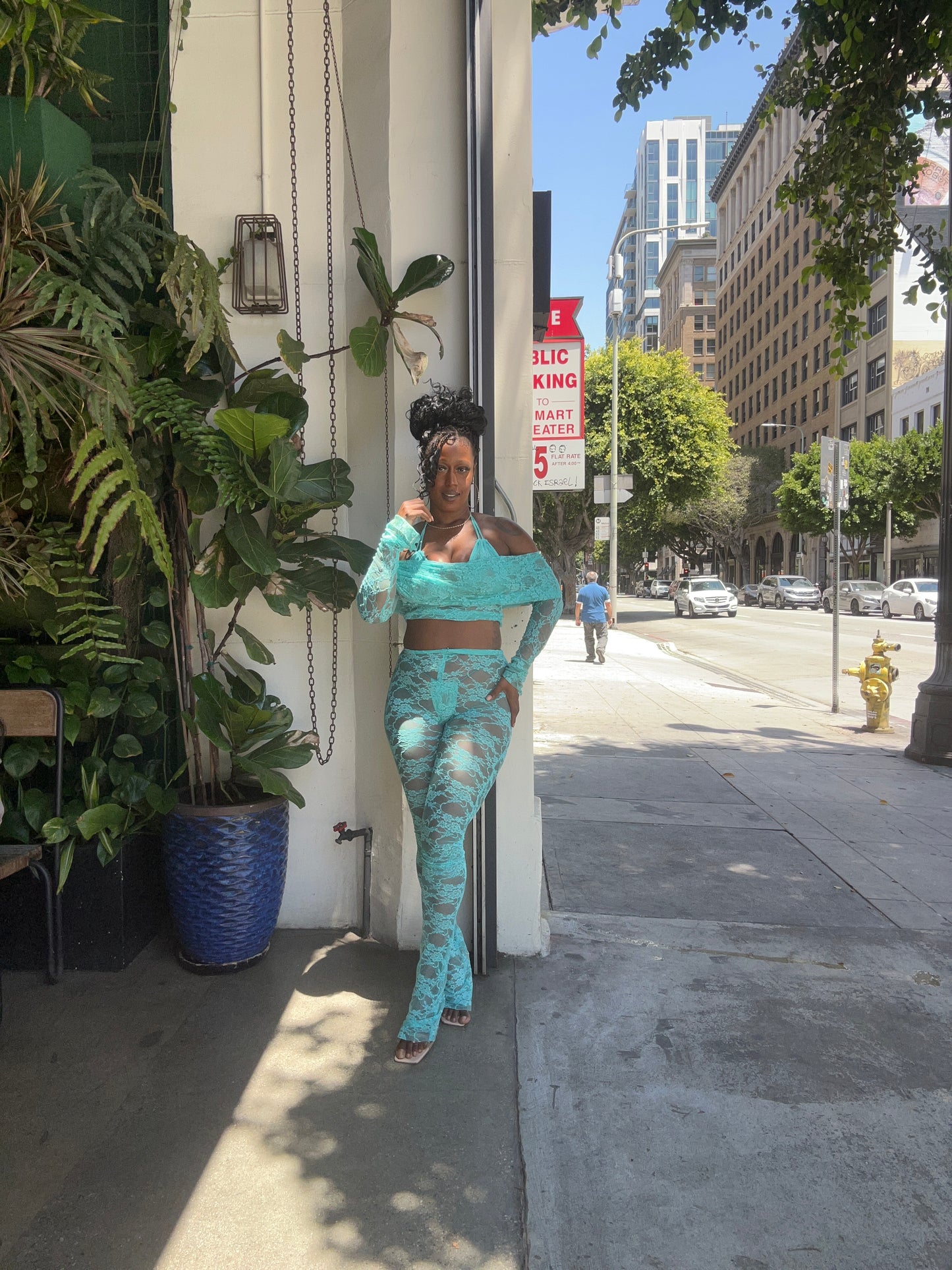 Hanna Pants Set - Tiffany Blue Lace