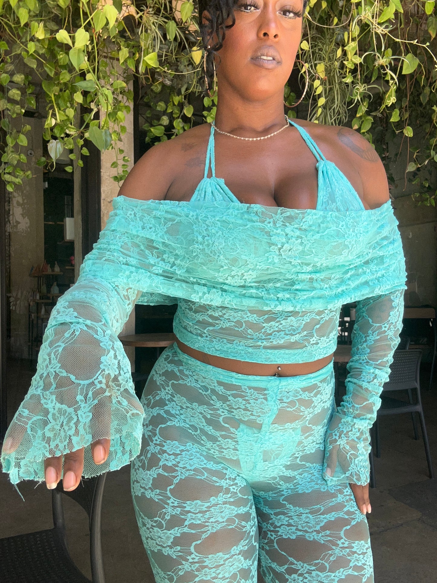 Hanna Pants Set - Tiffany Blue Lace